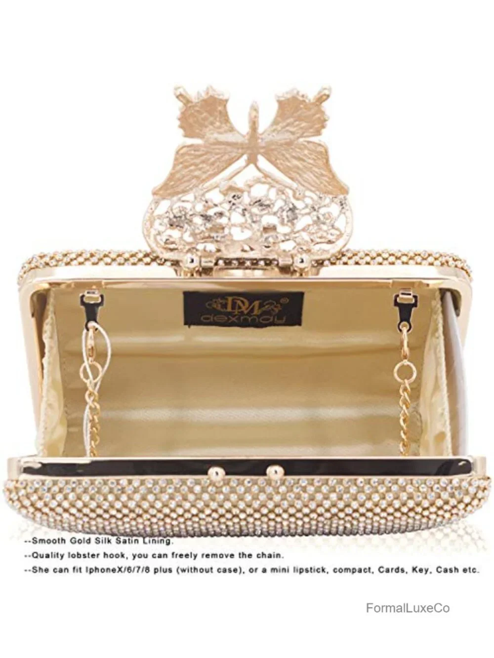 Rhinestone Crystal Butterfly Clasp Clutch Evening Handbag Formal Party Purse